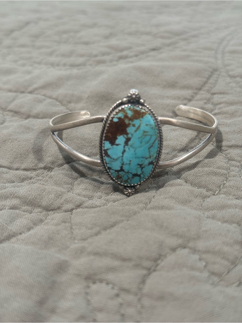 Sterling Silver #8 Turquoise Cuff Bracelet - Southwest Handmade